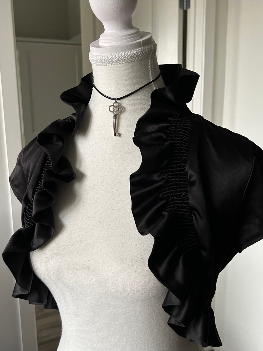 Y2K Grunge “Glam” Basic Black Ruffle Trim Bolero Top - Picture 2 of 5